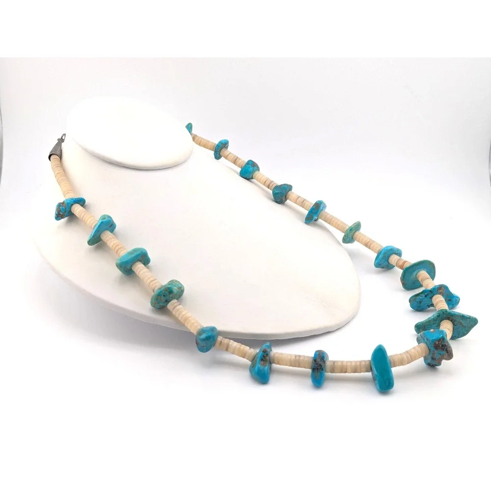 Vintage Native American‎ Handmade Turquoise Necklace Handmade Navajo Jewelry **